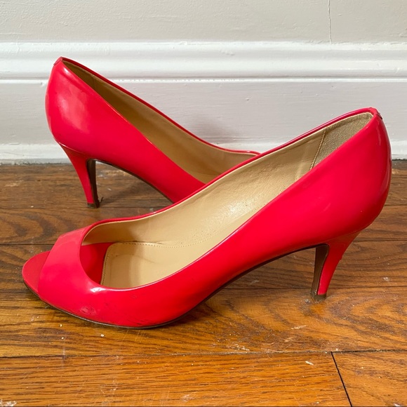 J.CREW PINK PATENT LEATHER HITTEN PEEP TOE HEEL SIZE 9 - Picture 2 of 11